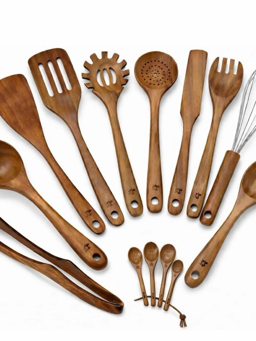 14 PC Teak Wood Wooden Spoons / Measuring Spoons Cooking Tools Kitchen Utensils